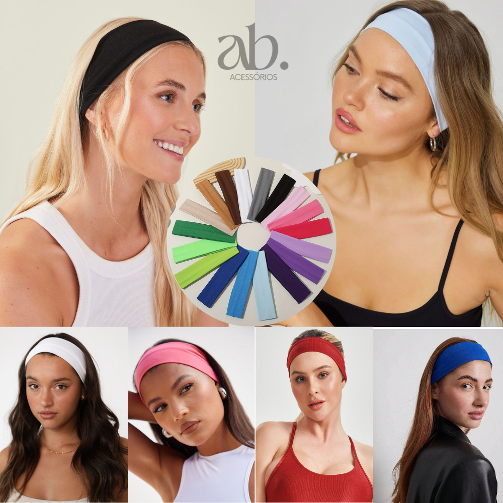 Faixa de Cabelo Feminina Colorida Elástica | Para Academia, Yoga, Maquiagem, Dia a Dia | Acessório C