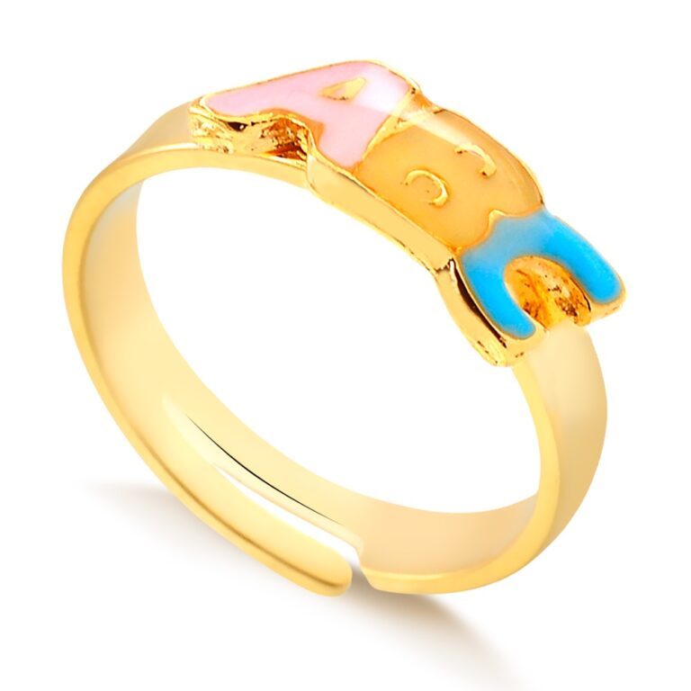 Anel ABC Infantil Banhado a Ouro 18K Com Pingente 