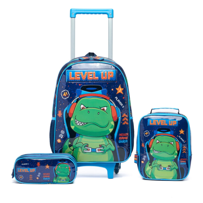 Kit Mochila Rodinha Menino Dino Gamer Juvenil Esco