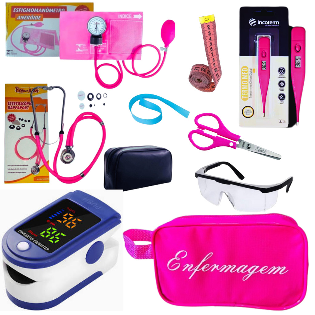 Kit Enfermagem Aparelho de Pressão + Estetoscópio Premium Completo + Oximetro + Nécessaire