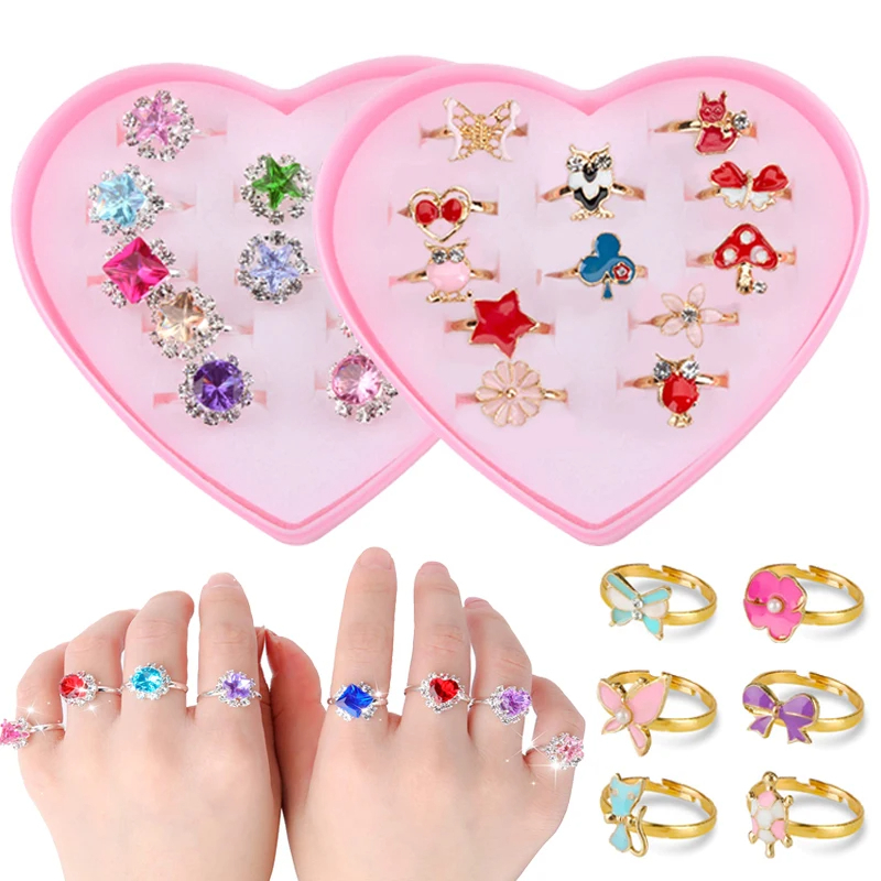 Kit 12 Anéis Infantil Menina Ajustável Sortidos Lindos Modelos Princesa – Anel Para Criança reguláve