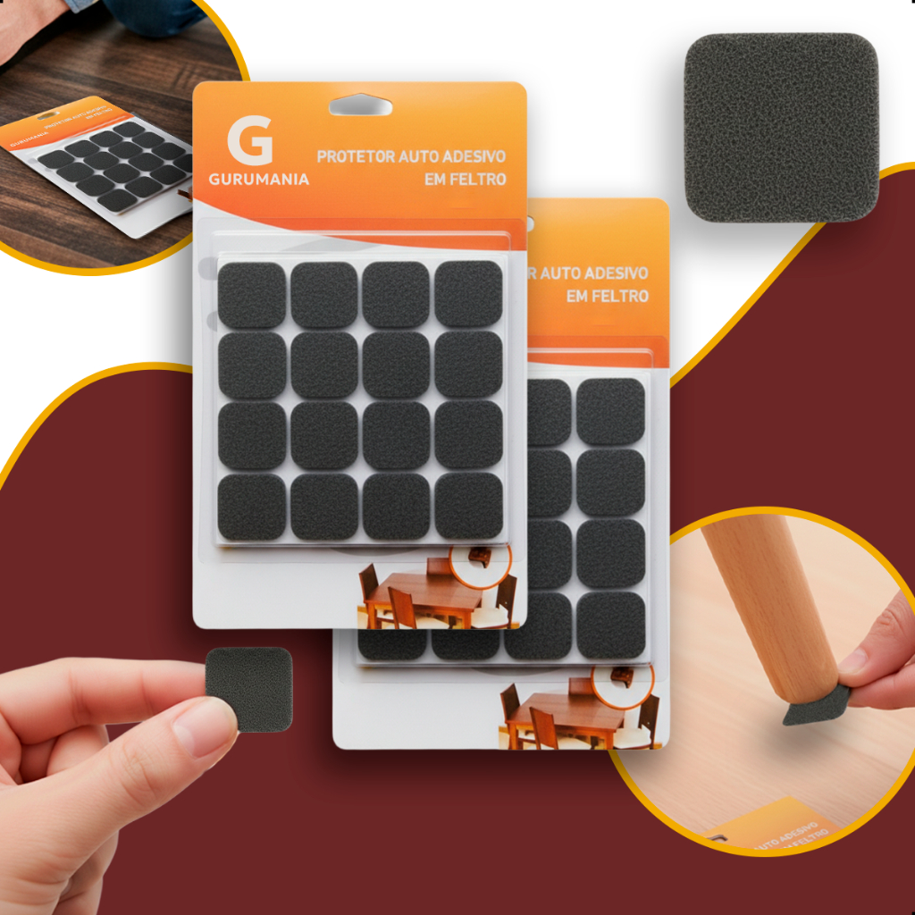 Kit Protetor Redondo e Quadrado Feltro Auto Adesivo Pé Sofá Cadeira Mesa