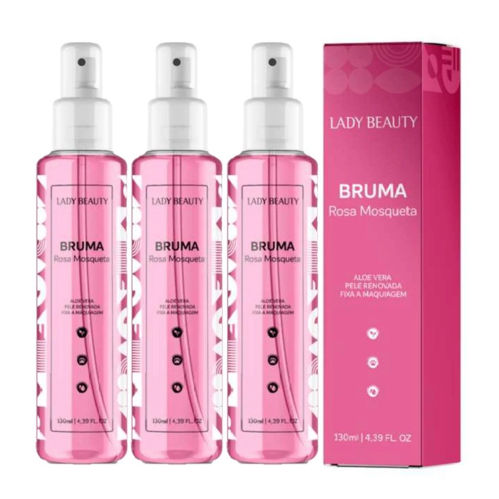 Kit c/ 3 Bruma Facial Rosa Mosqueta Lady Beauty