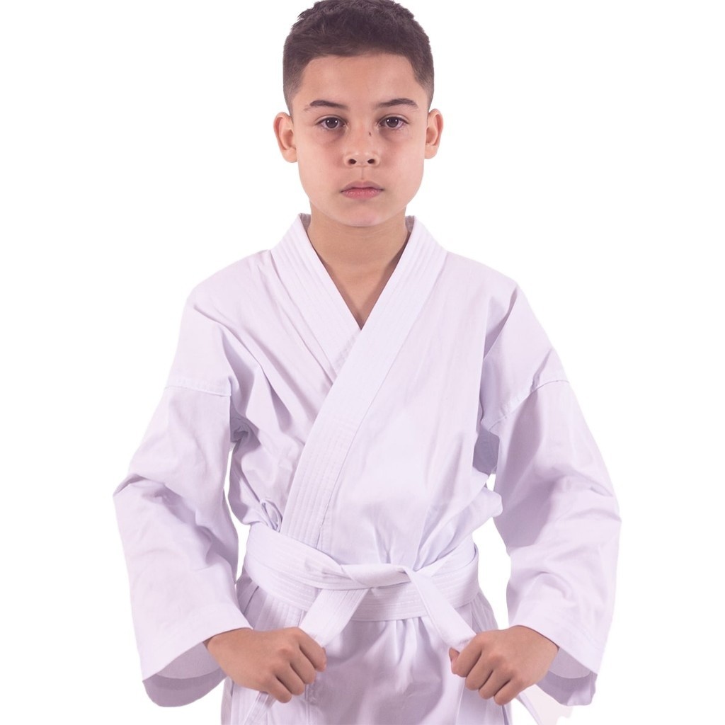 Kimono Karatê Infantil Com Faixa Branca Inclusa e Reforço Duplo – 100% Algodão Grosso Premium