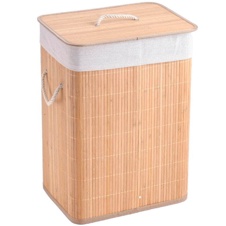 Cesto De Roupas Bambu Retangular Banheiro Lavander