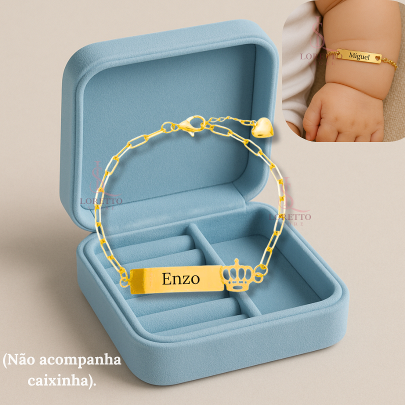 Pulseira de Recém nascido com Nome Gravado a Laser Dourado Ah199