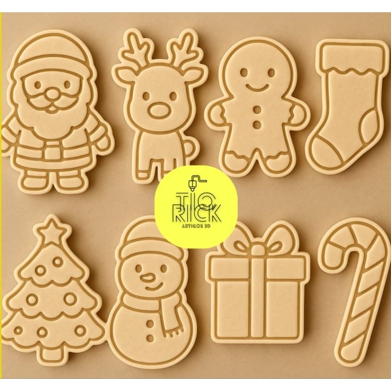 kit com 8 peças de cortador e marcador/carimbo de biscoitos de natal/papai noel/arvore de natal