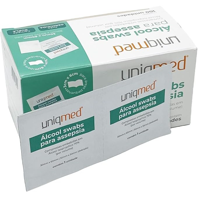 Álcool Swab 70% Saches Lenço Umedecido 100 unida
