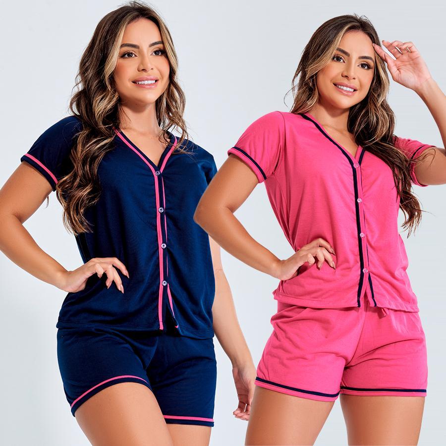 KIT 2 Pijamas Americanos Amamentação – Baby Doll Botão Blogueirinha