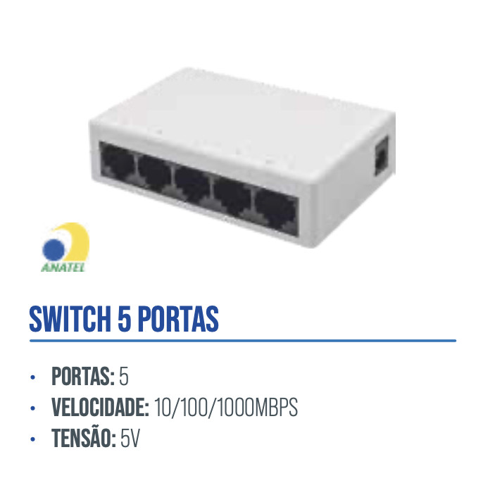 SWITCH DE INTERNET GIGA 5 PORTAS RJ45 10/100 /1000