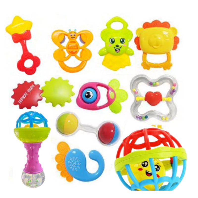 Kit 4 pçs Chocalho e mordedor Brinquedo Para Bebês