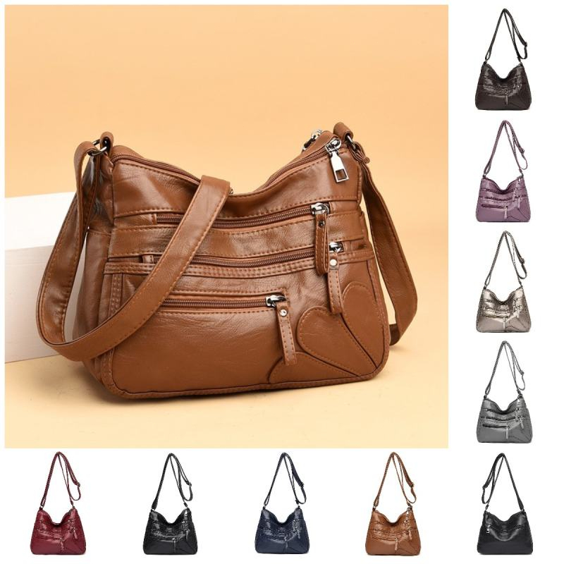 Bolsa De Ombro Feminina Com VáRios ZíPeres, Bolsa Crossbody VersáTil De Couro SintéTico De Cor SóLid