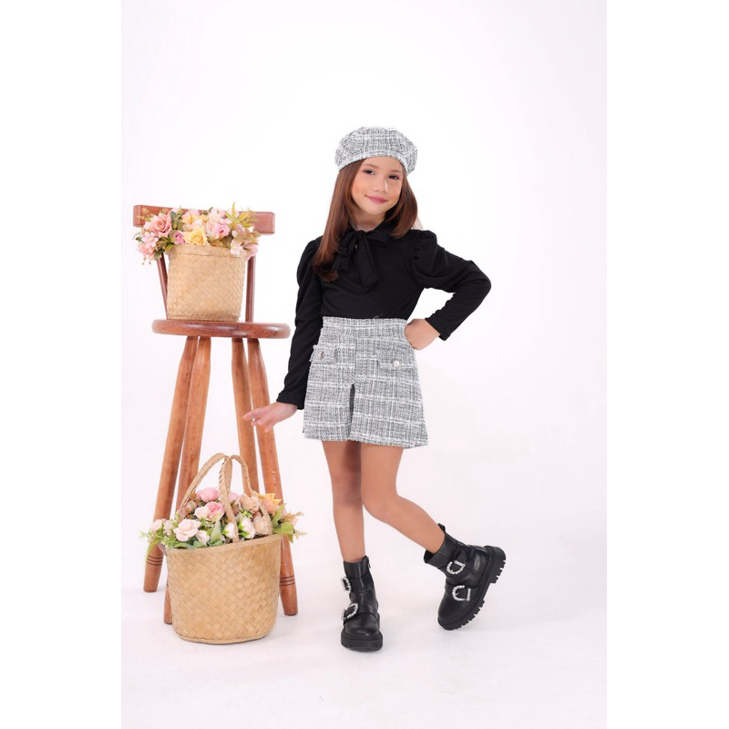 Trio 3 peças Conjunto infantil menina TWEED saia inverno roupa festa social casamento menina