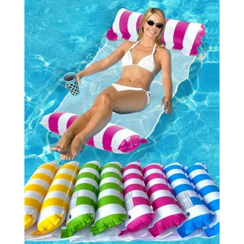 Boia Rede Inflável  Flutuação de Piscina Esteira Flutuante Adulto e Juvenil Listrada Colchão