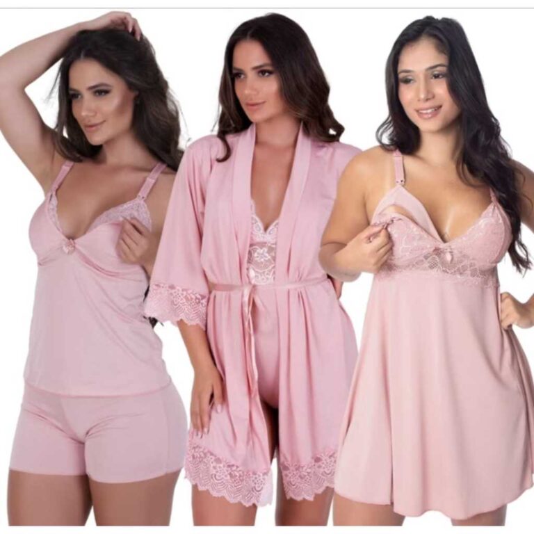 Kit Maternidade Premium 3 peças Robe Seda + Camis