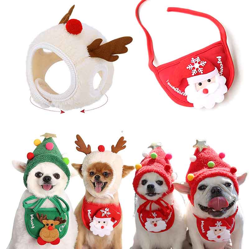 Pet Costume De Natal Chapéu Do Cão Bandana Set Cachecol Triângulo Babadores Lenço Reindeer De Papai