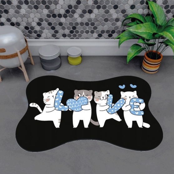 Tapete Pet Gatinho Love Para Comedouro Osso 46