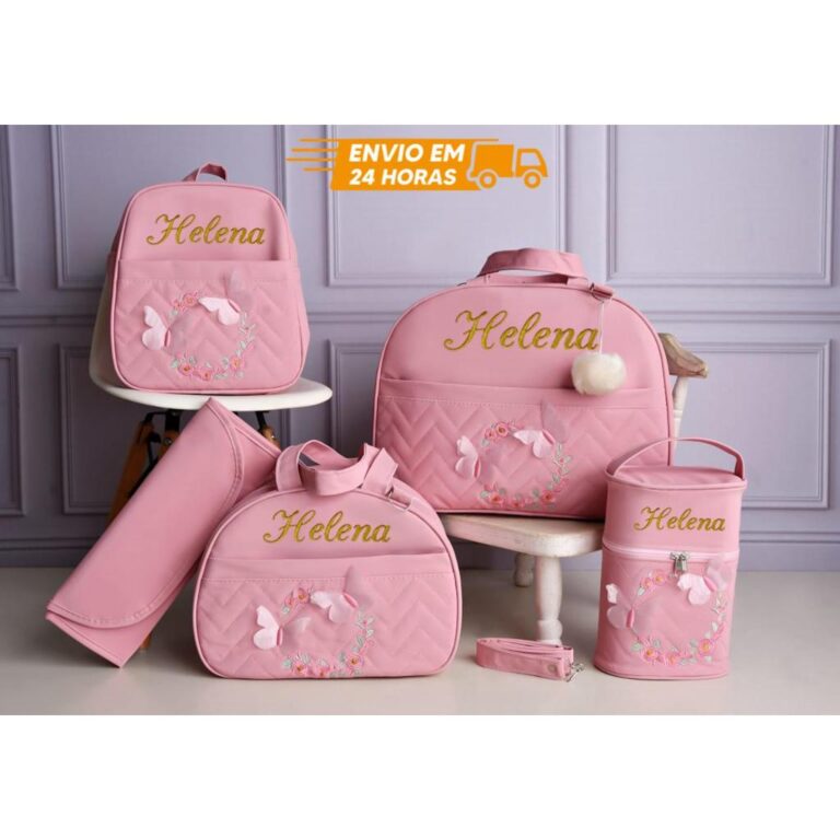 Kit bolsa maternidade borboleta para menina 5 peç