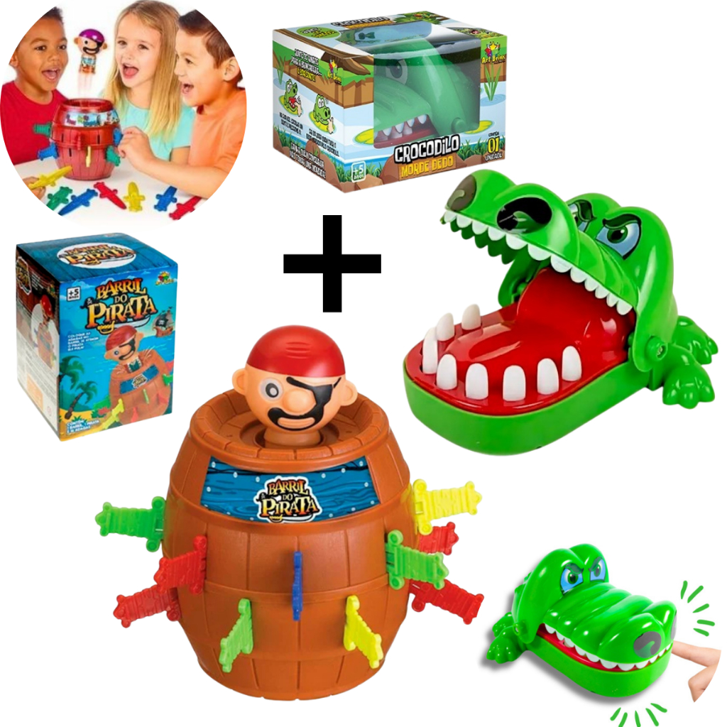 Brinquedo Barril Pirata, Jacaré Morde Dedo ou Kit  Jogo Infantil