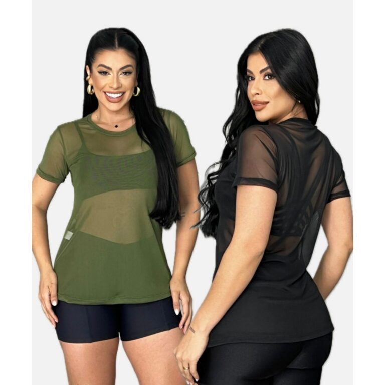 Blusa feminina de tule transparente academia fitne