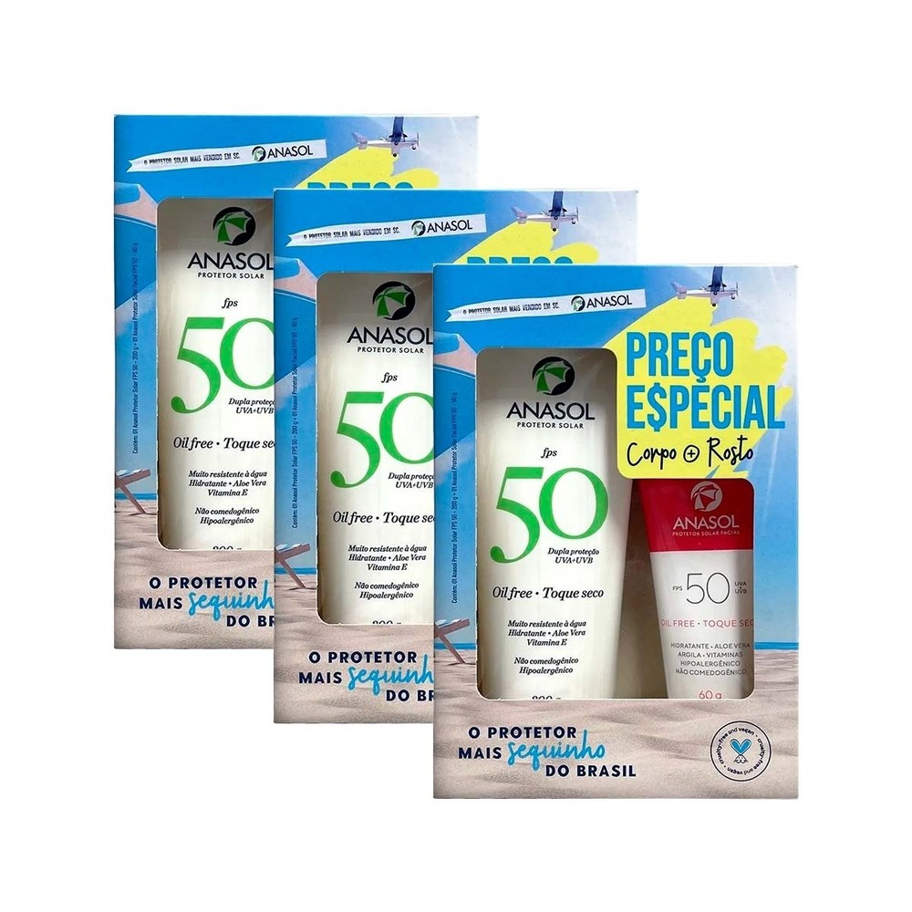 Kit 3 und Kit Anasol FPS 50 Facial 60g + FPS 50 Corpo 200g