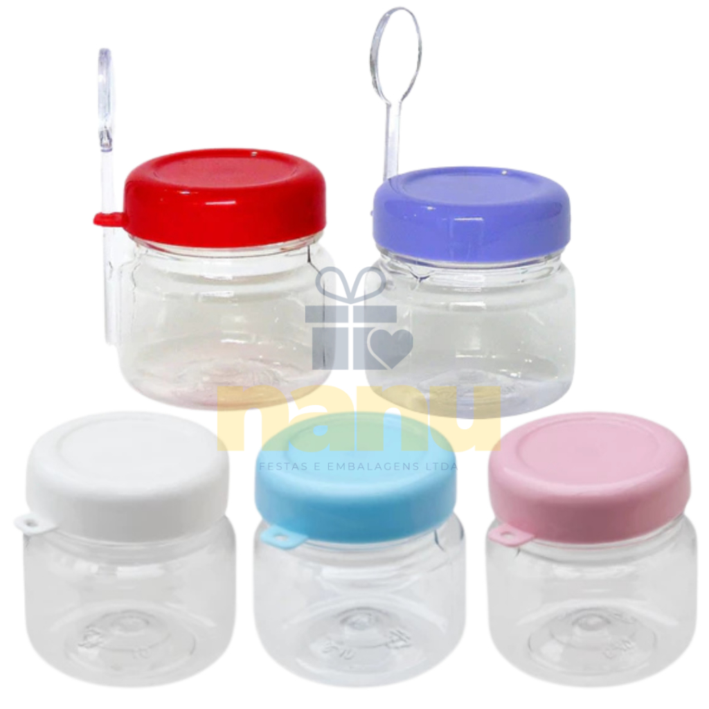50 Potes papinha 40 ml -potes com colher e com tampa potinhos para lembrancinhas festas aniversarios