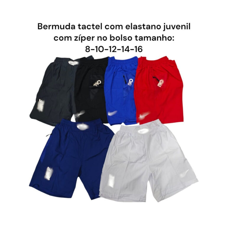 BERMUDAS ELASTANO  JUVENIL 3 BOLSOS COM ZÍPER COR