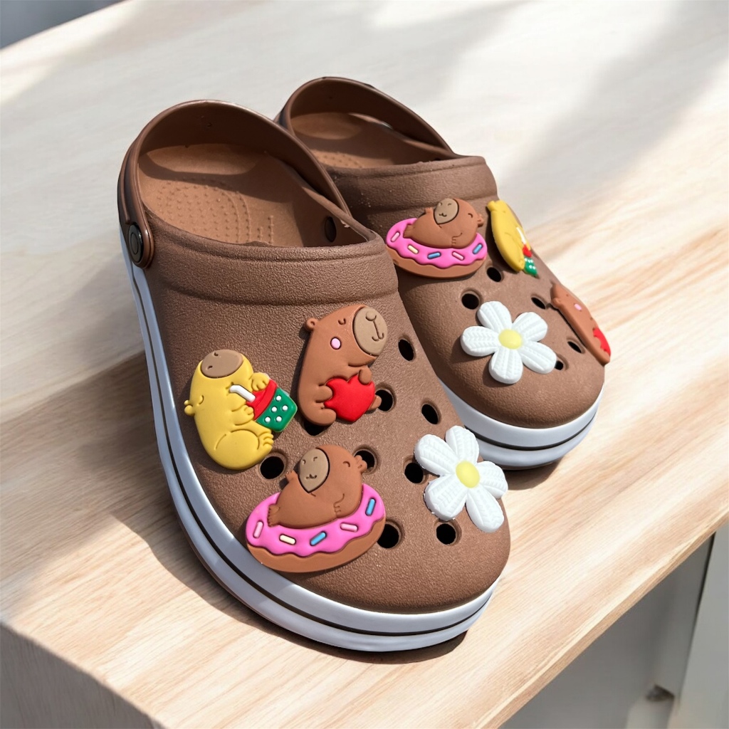 Babuche  + 4 Pins Fachetado Infantil E Adulto Capivaras Confórtavel