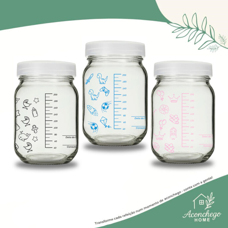 Kit 6 Potes Vidro Para Armazenar Leite Materno 
