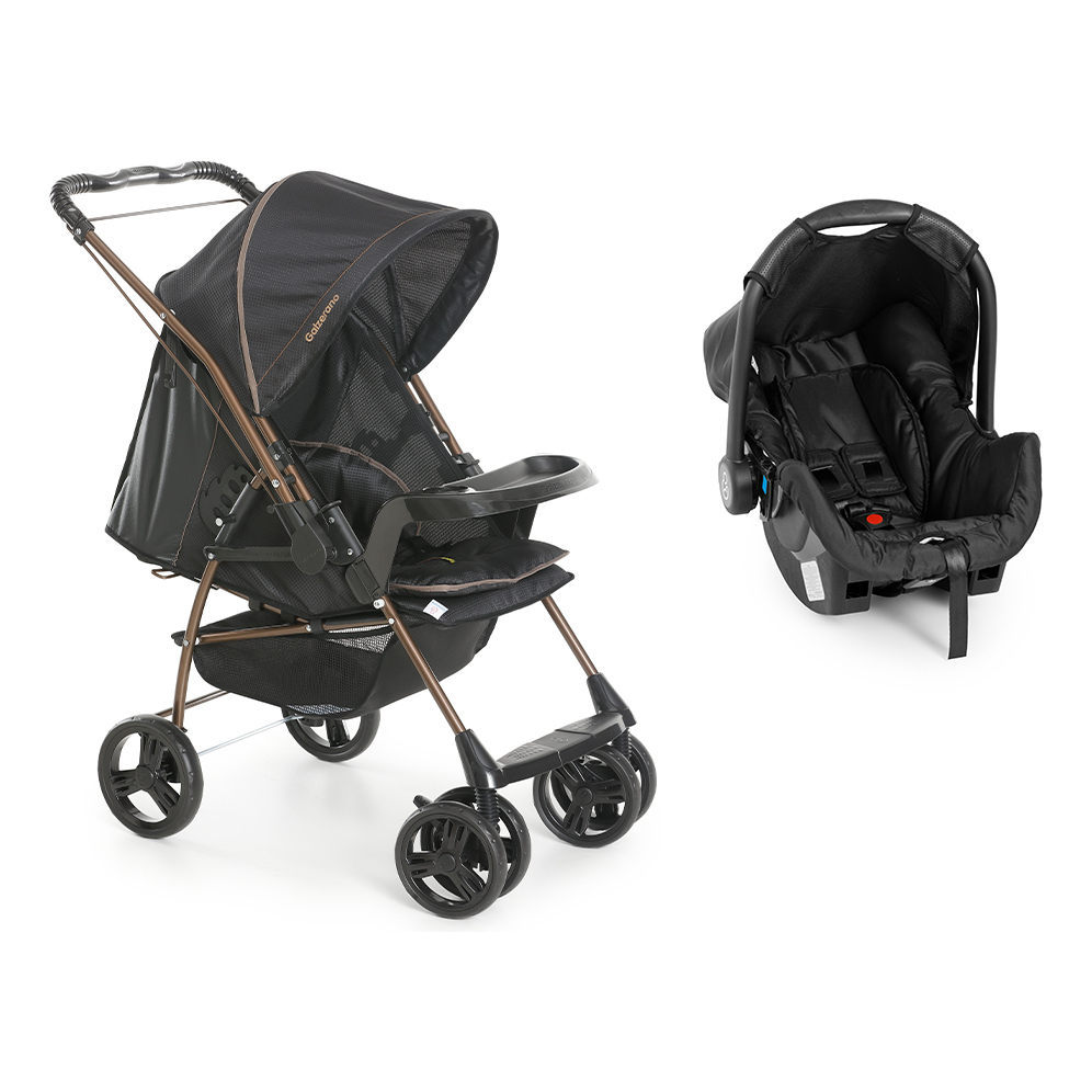 Kit Carrinho de Bebê + Bebe Conforto Galzerano Milano Preto Cobre Travel System Viagem Oferta