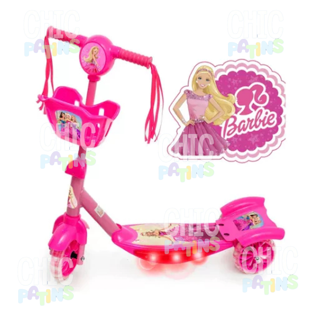 Patinete Infantil Barbie Meninas 3 Rodas Com Musica e Luz + Protecao