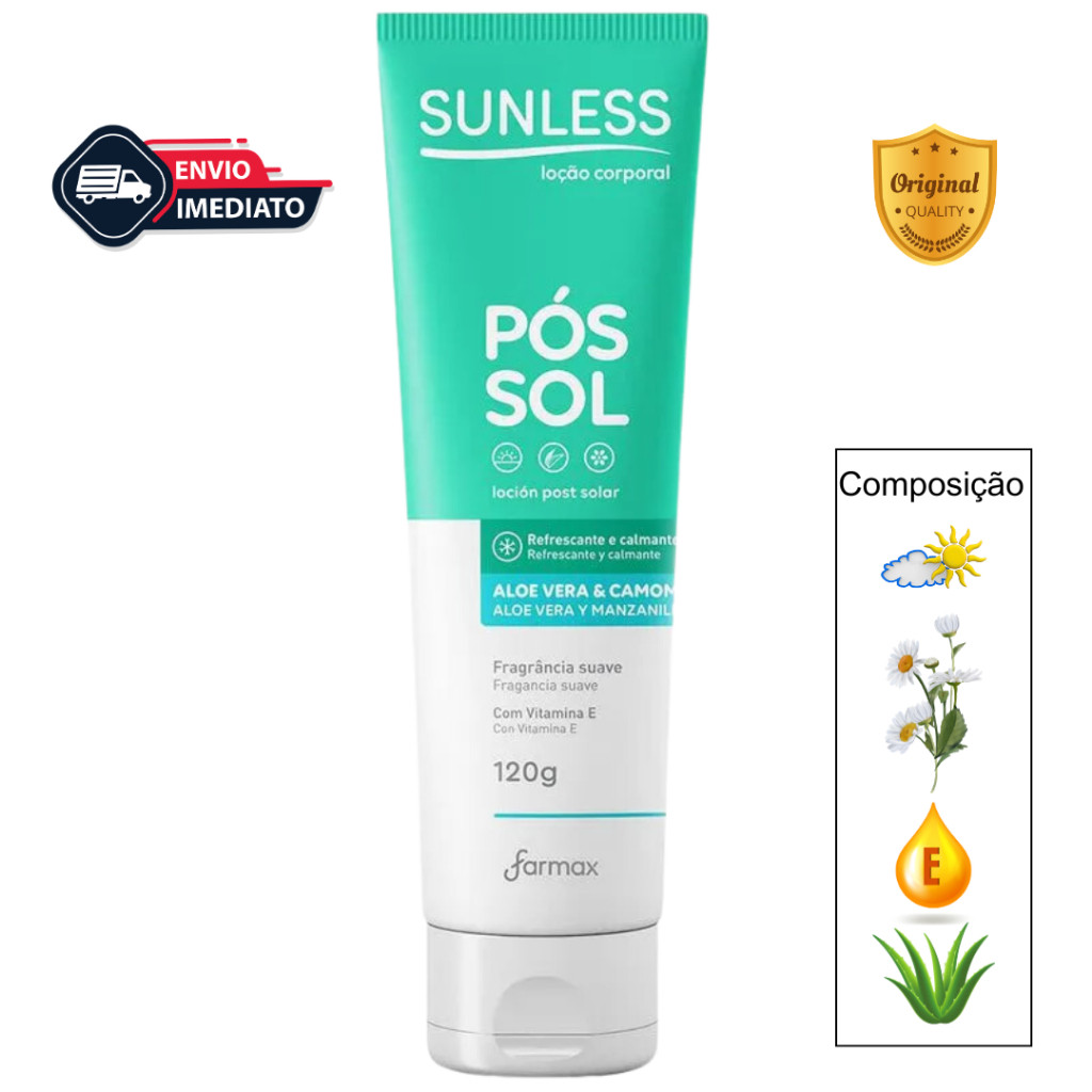 Loção Pós-Sol Sunless Aloe Vera e Camomila – Hidratação e Alívio para a Pele 120ml