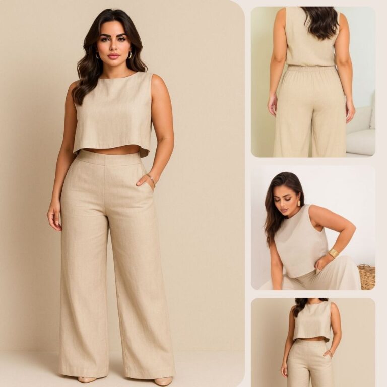 Conjunto Feminino Blusa e Calça Pantalona Em Alfa