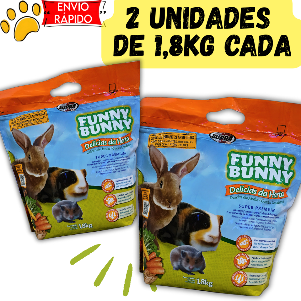 Kit com 2 Funny Bunny Delícias da Horta 1,8kg Ração para Coelhos e Roedores