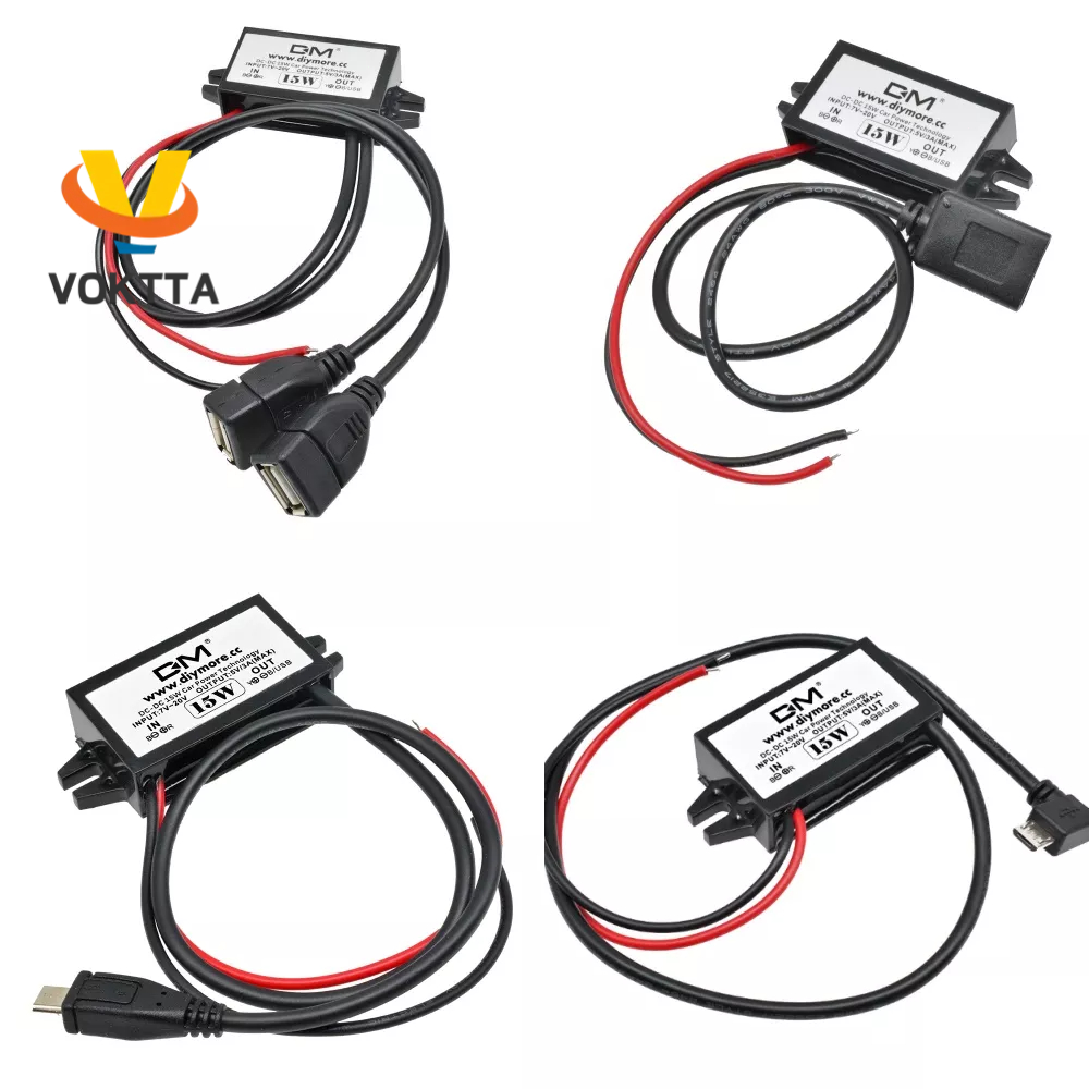 VOKTTA 12V A 5V 3A 15W DC-Módulo De Alimentação Do Conversor De Corda Para Carro Adaptador USB Fêmea