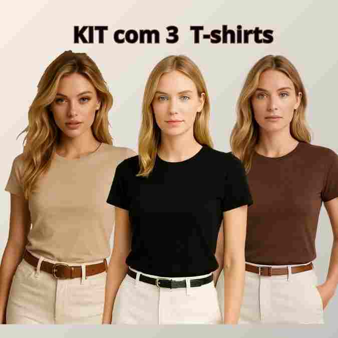 Camiseta Feminina Baby Look Kit T-shirt Blusa Lisa