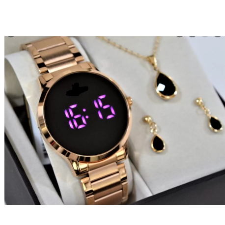 Relogio Digital Aço Inox Feminino Dourado 42342