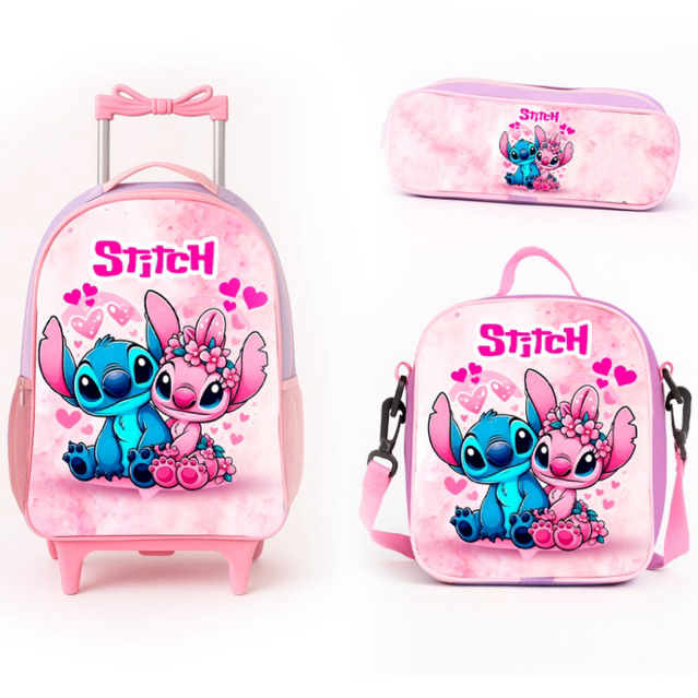 Kit mochila escloar infantil Stitch + Lancheira + 