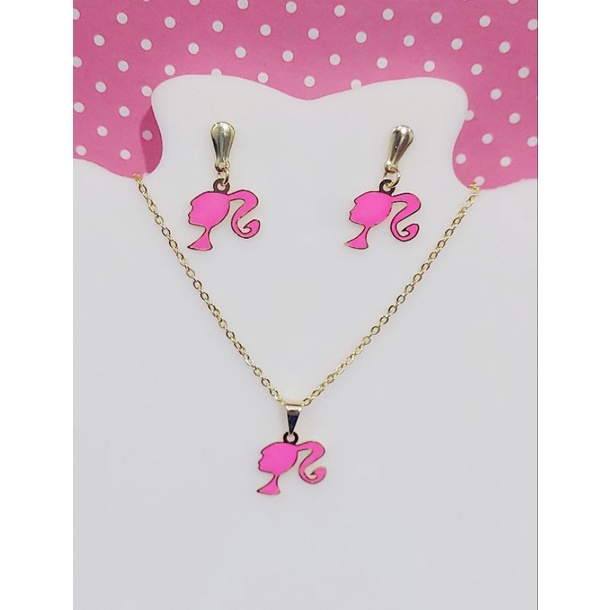 Conjunto de brinco e colar resinado folheado a Our