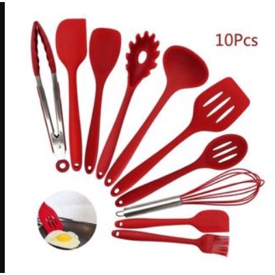 Kit 10 Peças Colheres De Silicone Cabo Inox Utens