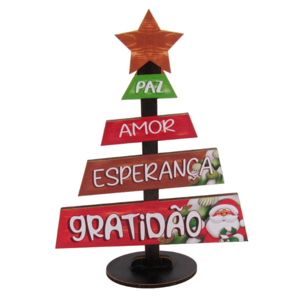 Placa Decorativa de Mesa Natal – Tema Paz, Amor, Esperança e Gratidão em MDF