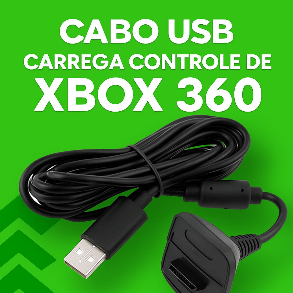 Cabo USB para Controle Xbox 360  Carregar e Jogar  1,5 Metros