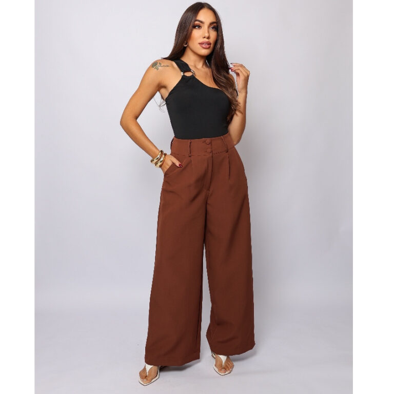 Calça Pantalona Alfaiataria Wide Leg Social Cintu
