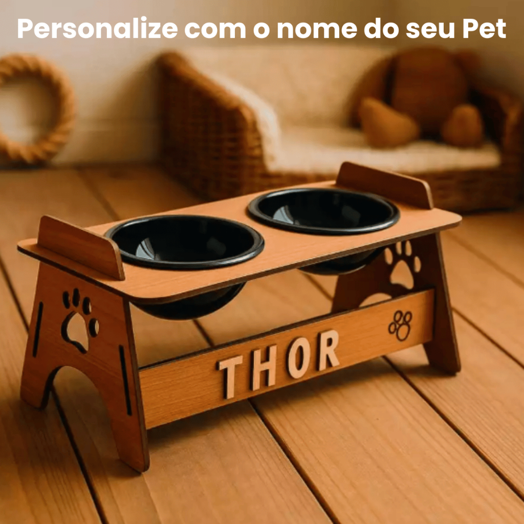 Tigelas Comedouro Bebedouro Elevado Em MDF Suspenso Para Pets Gato Cachorro Para Agua e Raçao