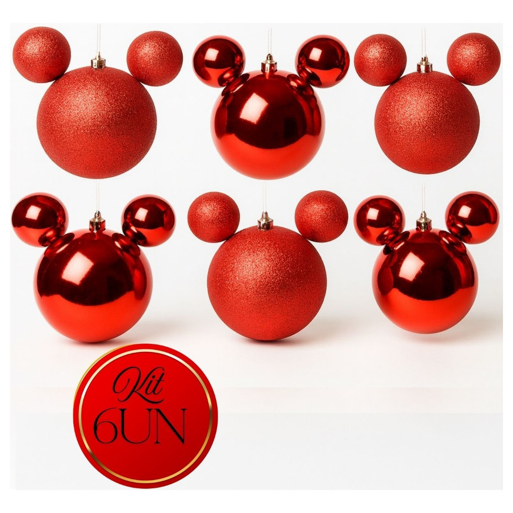 Bola Natal Mickey Arvore Disney 6un Enfeites Decoração Kit