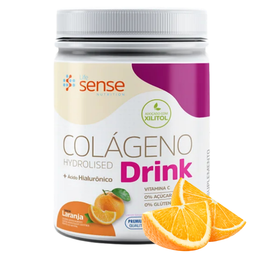Colágeno Hidrolisado Drink + Ácido Hialurônico Life Sense 300g Biotina Vitamina C Laranja