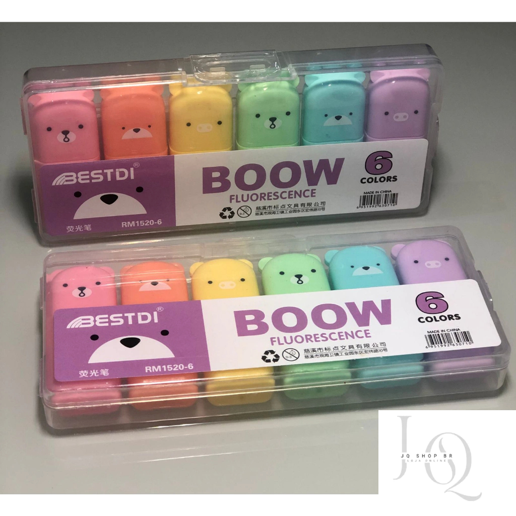 KIT 6 Cores Marca Texto Urso Estojo TEXTO BOOW Bestid