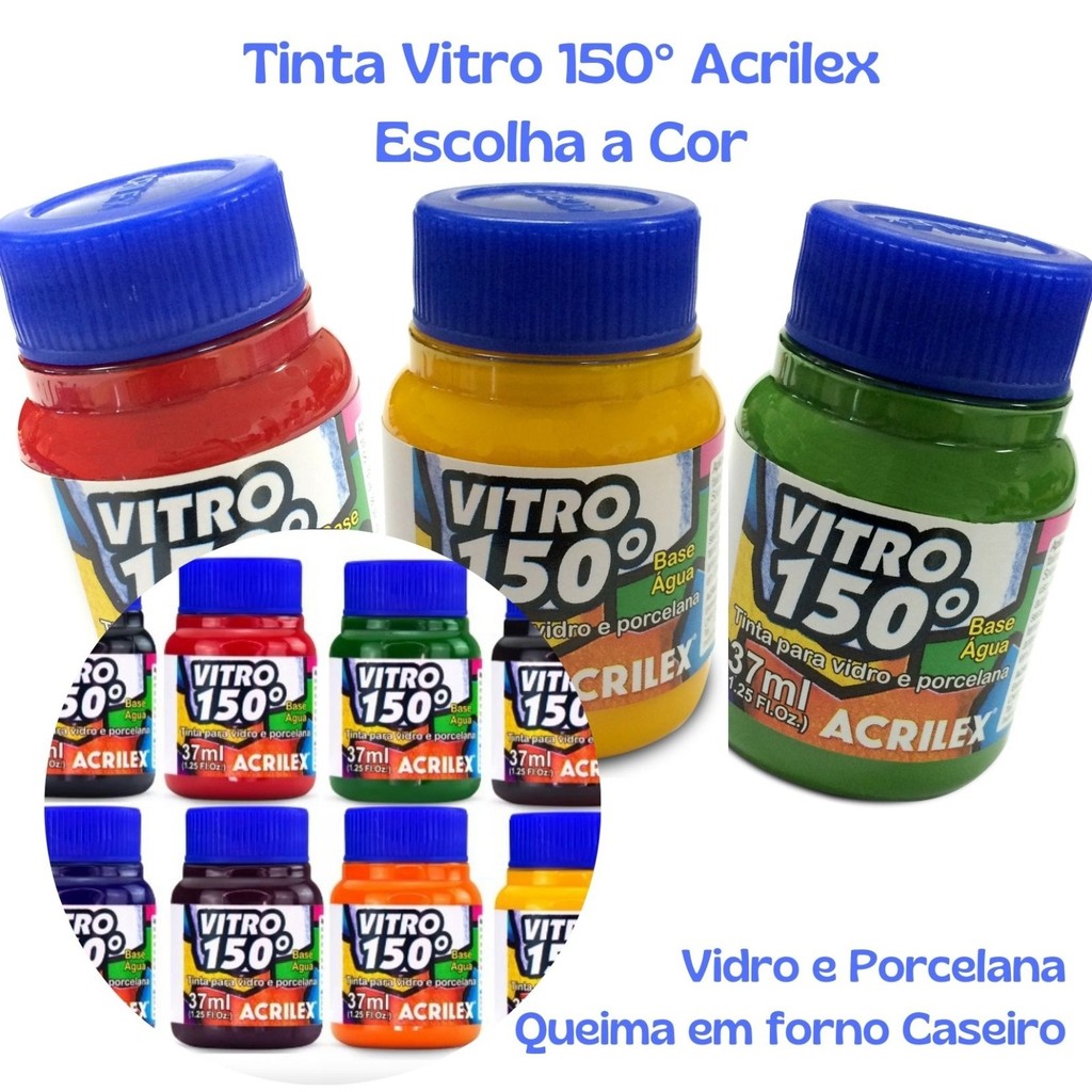 Tinta Vitro 150 – 37ml Acrilex Vidro Porcelana Cerâmica-EscolhaaCor
