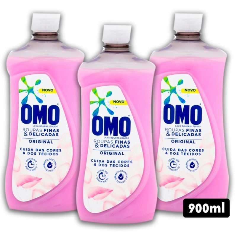 Sabão Líquido Omo Lava Roupa Finas e Delicadas Original 900ml KIT com 3 Unidades.