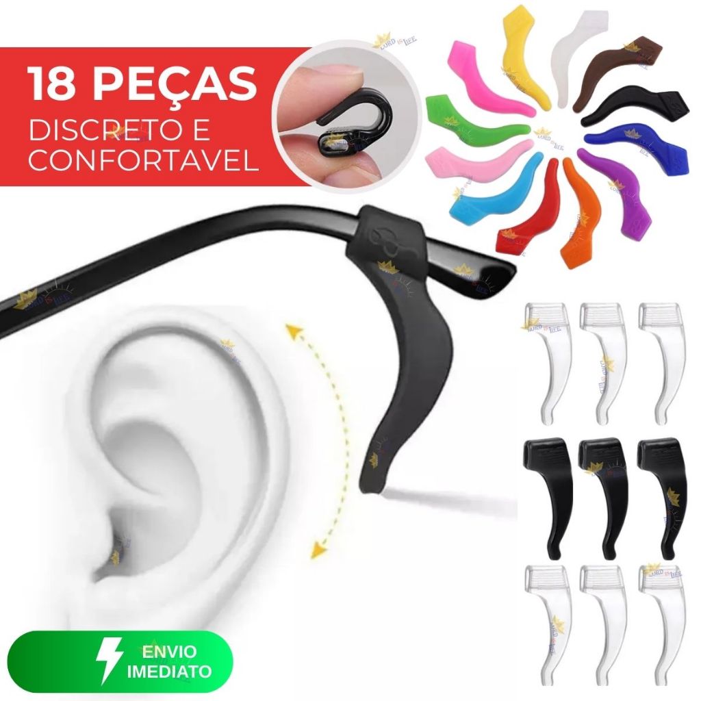 Kit Suportes Trava Armação de Óculos Silicone Antiderrapante Ajustável Conforto e Fixação